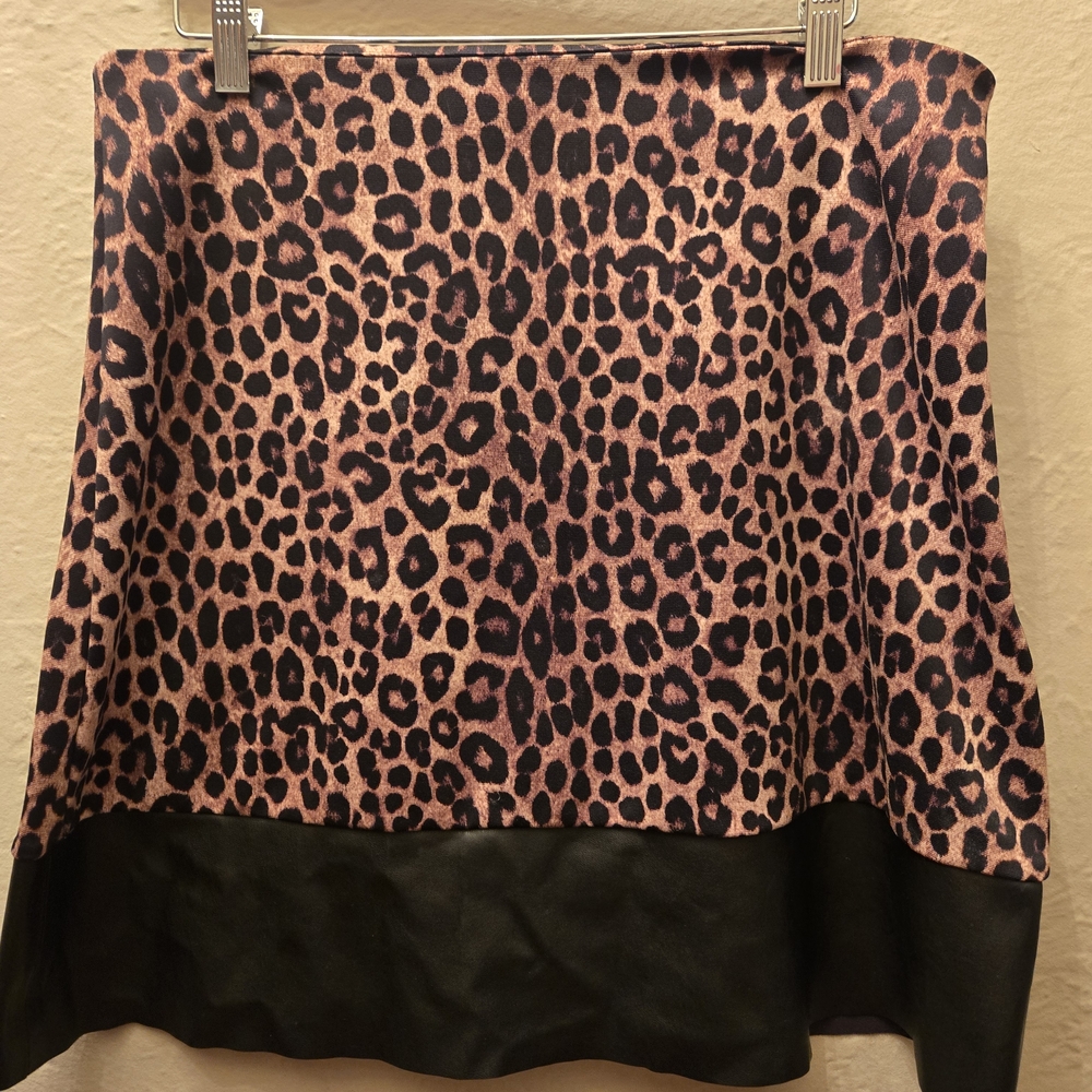 Michael Kors Leopard Print Skirt | Faux Leather Hem Mini Skirt L